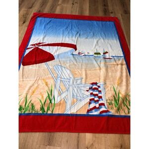 Baja Beach Towel Oversized Red‎ Blue Coastal Adirondack Chair Sailboats